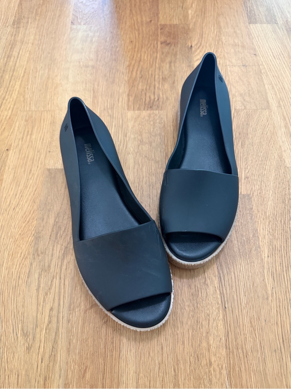 Melissa 39 Black Puzzle Peep Toe Platform Flats
